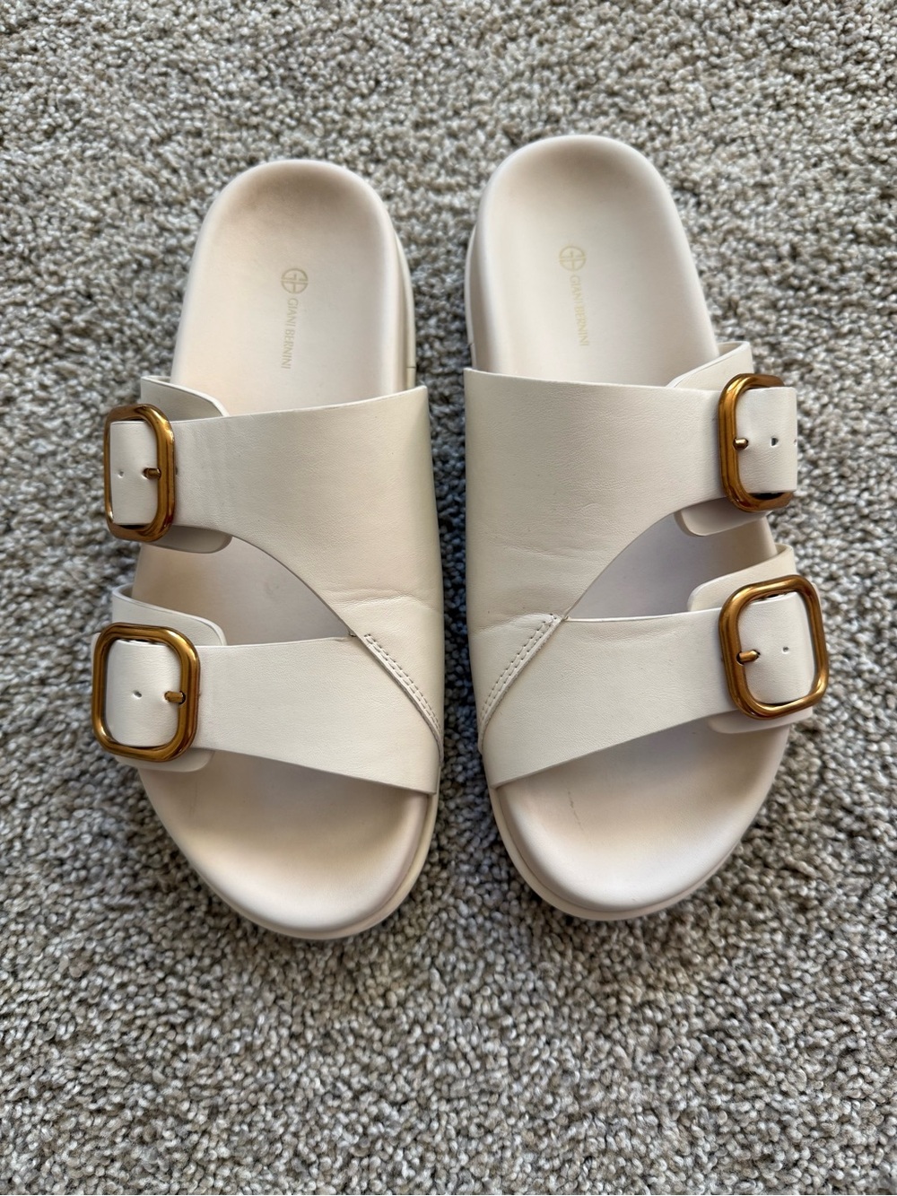 Giani Bernini Cream Slide Sandals with Gold Buckles